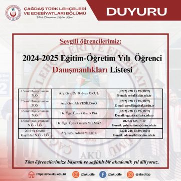 2024-2025 EĞİTİM ÖĞRETİM YILI DANIŞMANLIKLAR